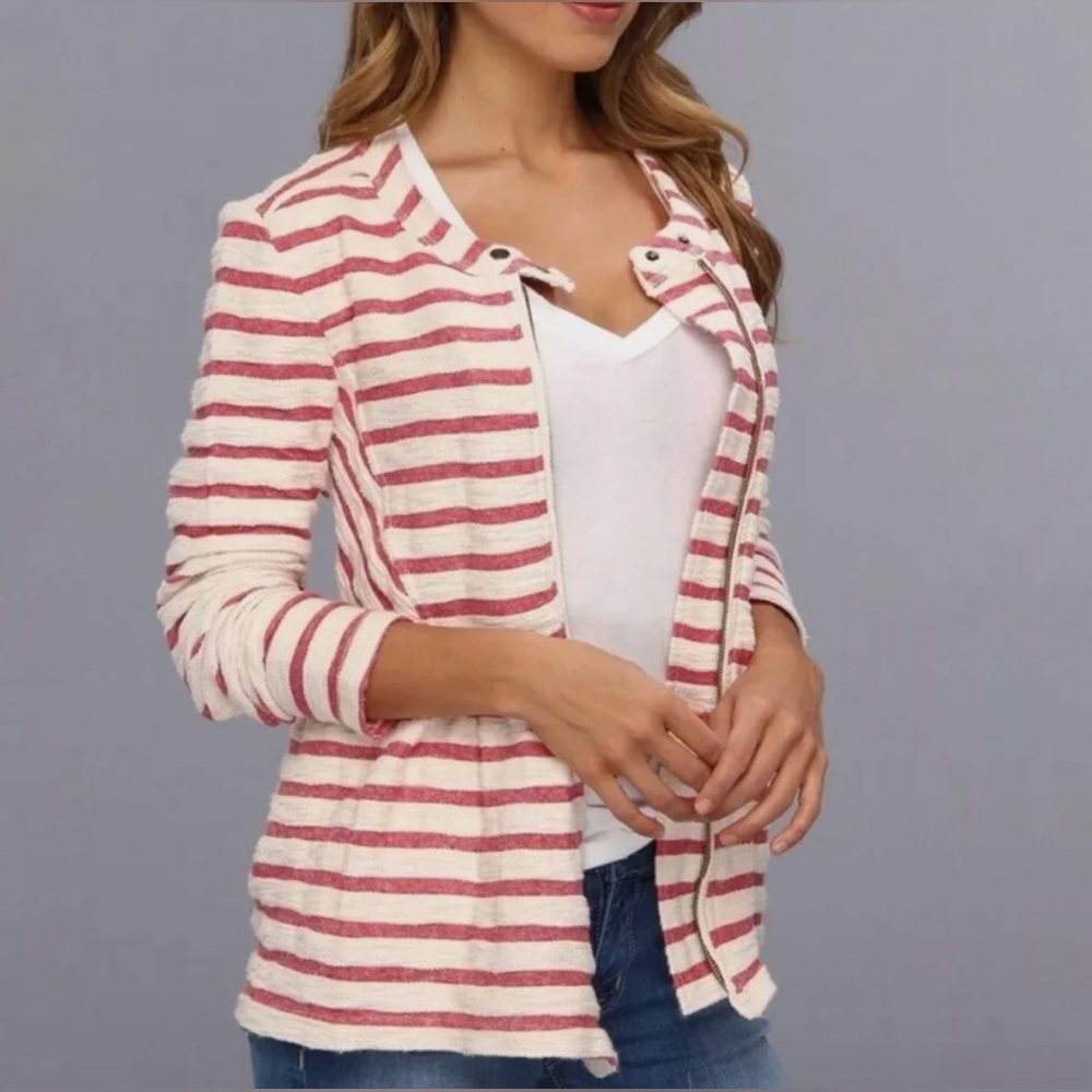 Free People Red and Ivory French Terry Moto Jacket
